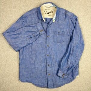 Tommy Bahama Relax 100% Linen Shirt Mens Medium Blue Island Modern Fit Button Up